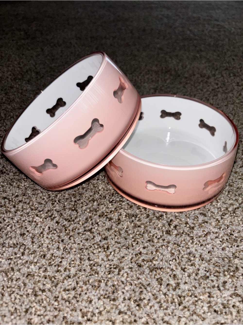Pink Acrylic Plastic Dog Bowls with Bone Cutout Design